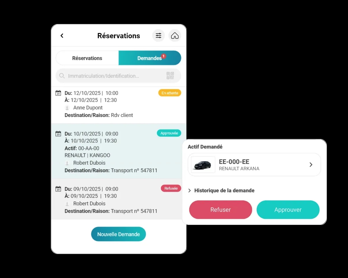 Application mobile de réservation de véhicules dans FleetMax