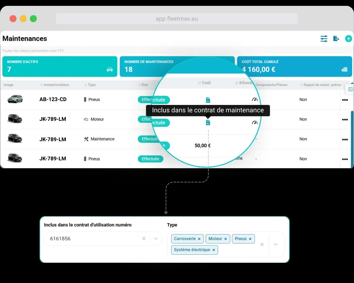 Gestion des contrats d'entretien de la flotte dans FleetMax