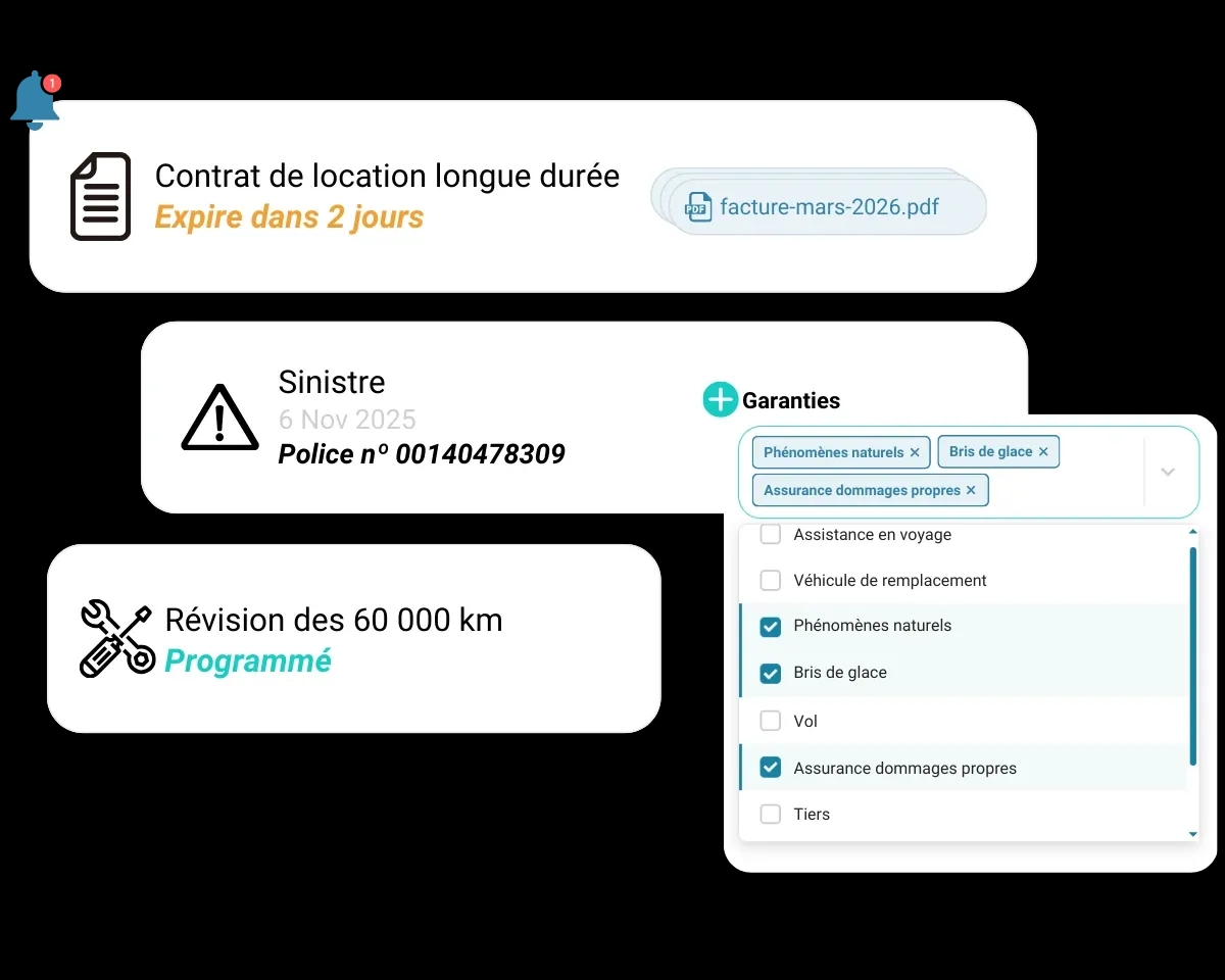 Panneau des contrats actifs de la flotte dans FleetMax