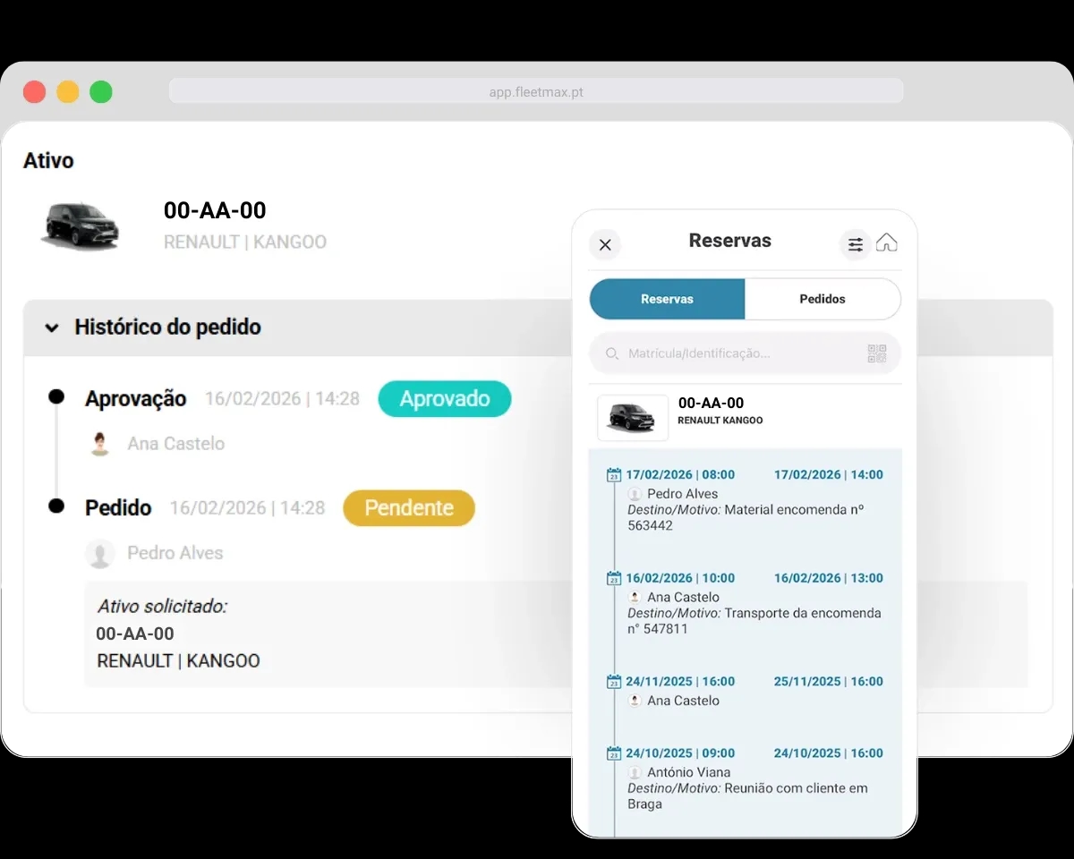 Histórico de utilização de veículos partilhados no Software de gestão de frotas FleetMax