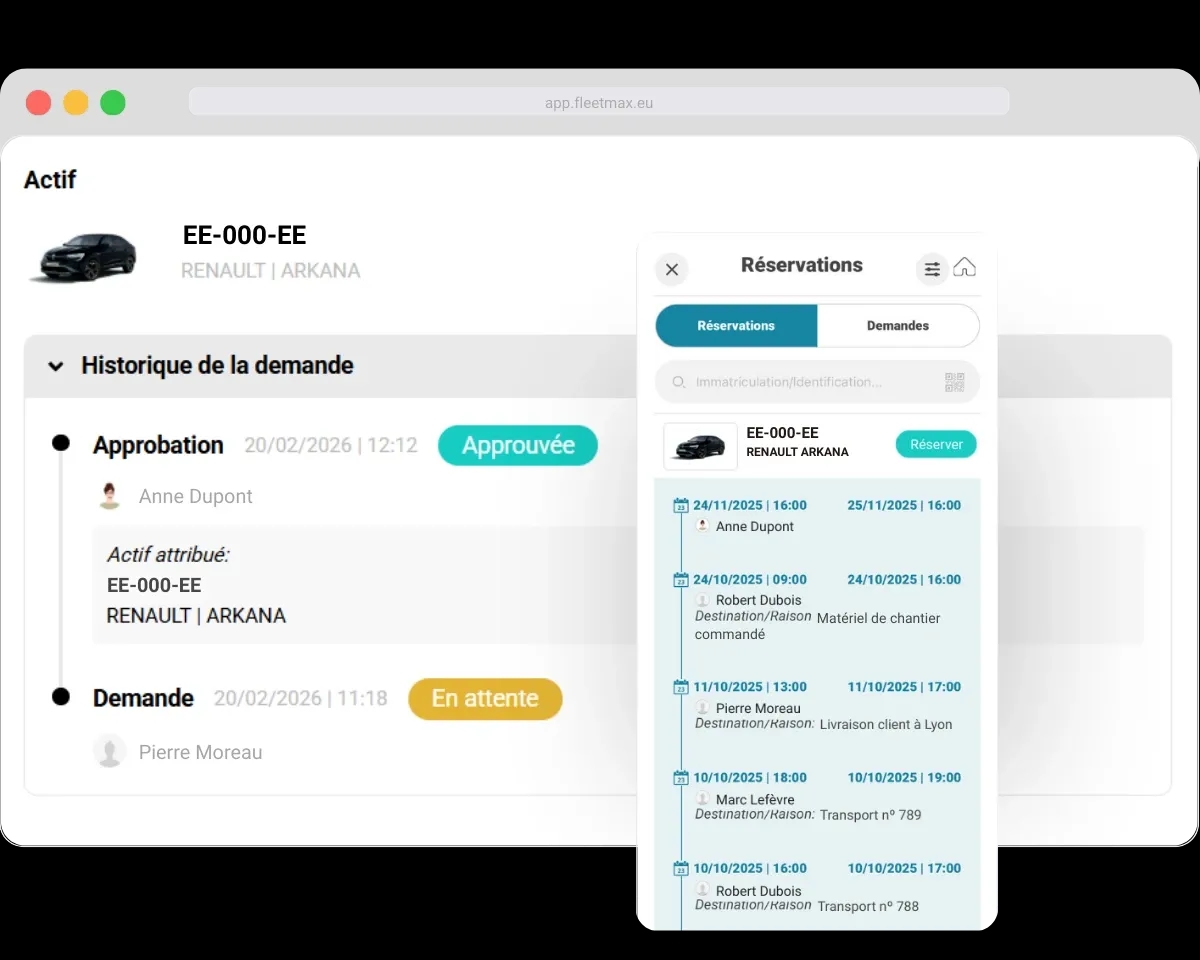 Historique d'utilisation des véhicules partagés dans FleetMax