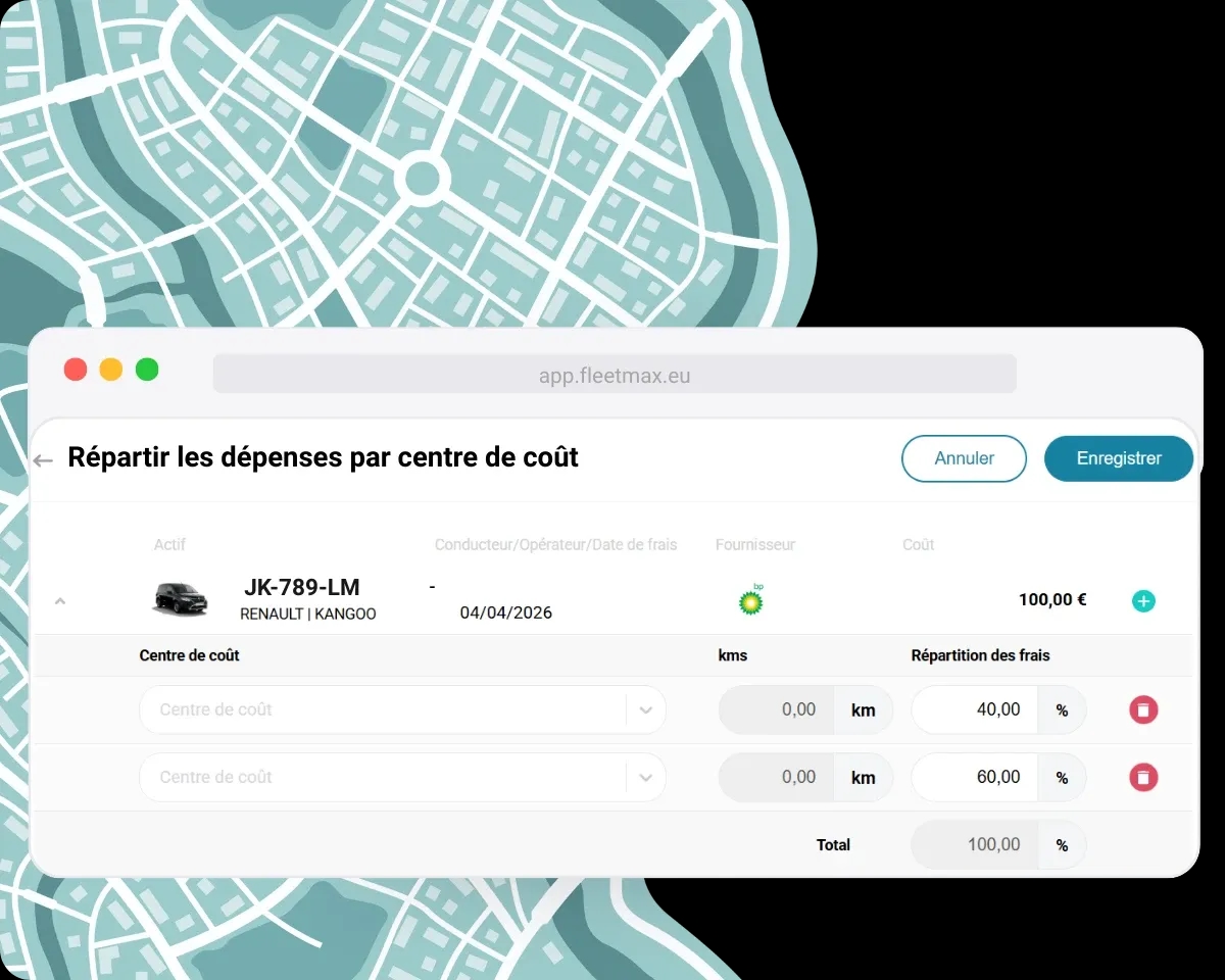Répartition des dépenses par centres de coûts dans FleetMax