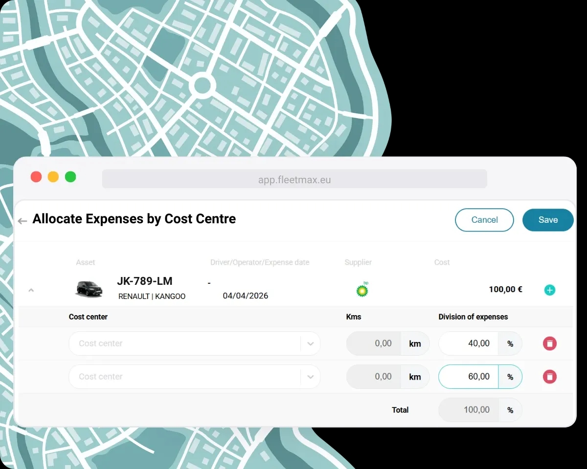 Fleet expense distribution by cost centres in FleetMax