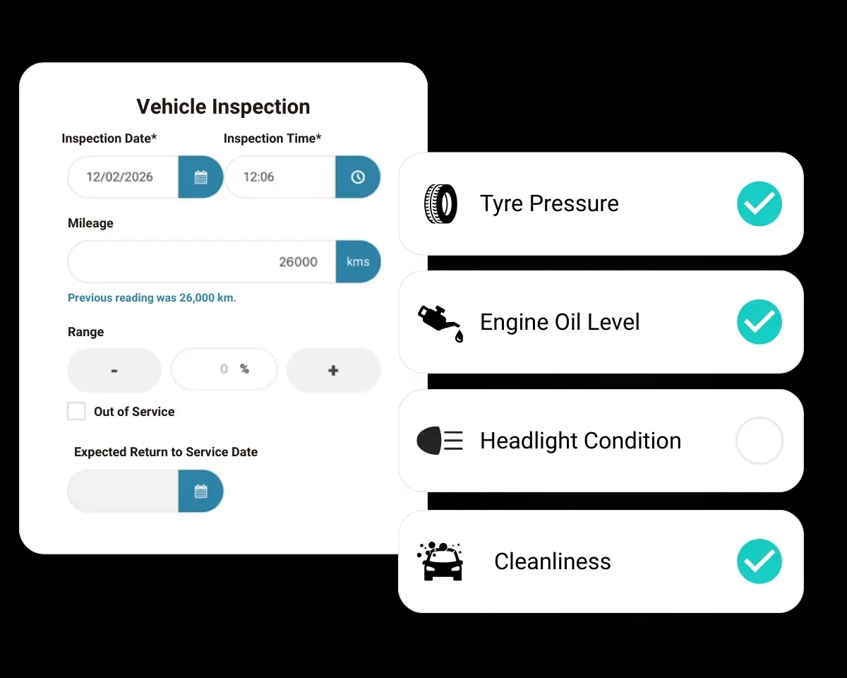 Digital check-up at vehicle pickup in FleetMax
