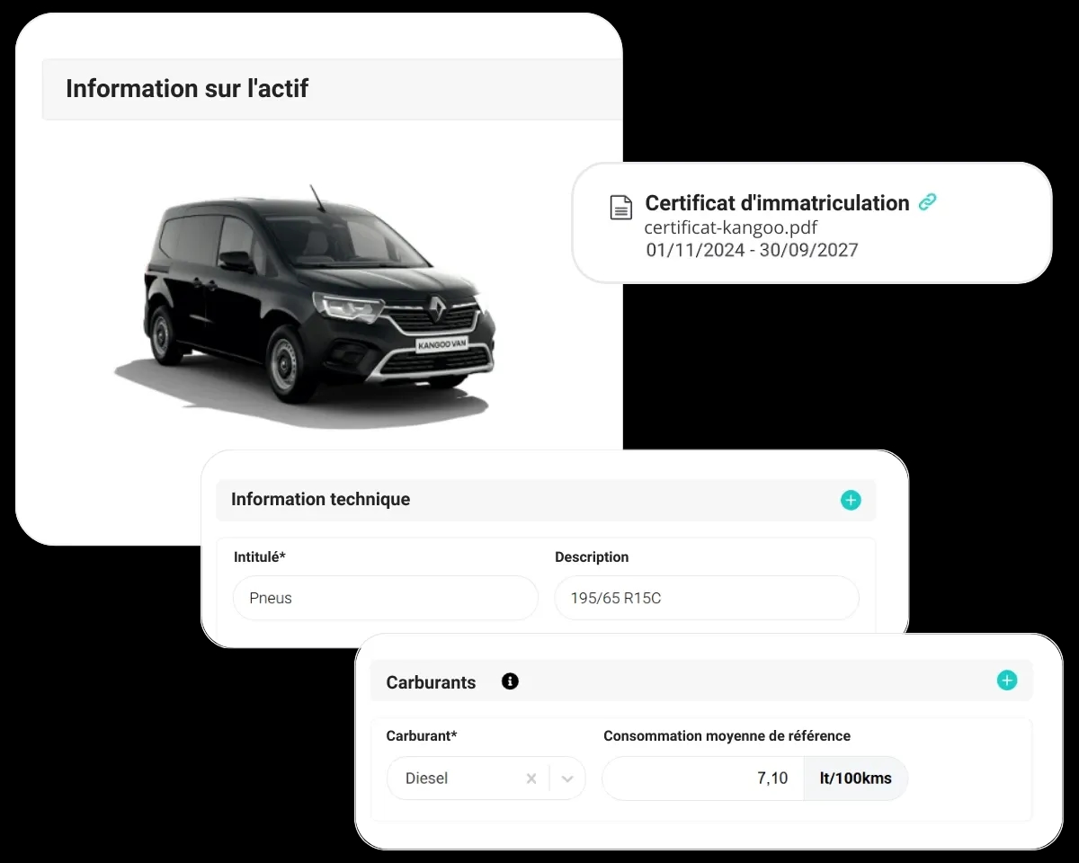 Fiche technique du véhicule avec informations détaillées dans FleetMax