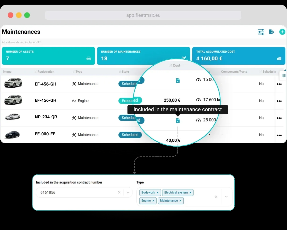 Fleet maintenance contract management in FleetMax