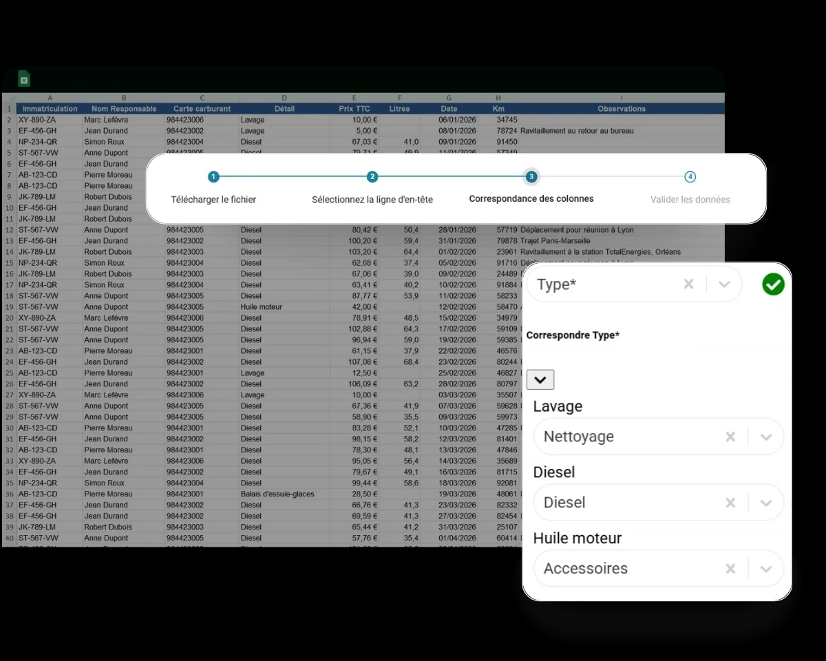 Importation de dépenses via Excel dans FleetMax