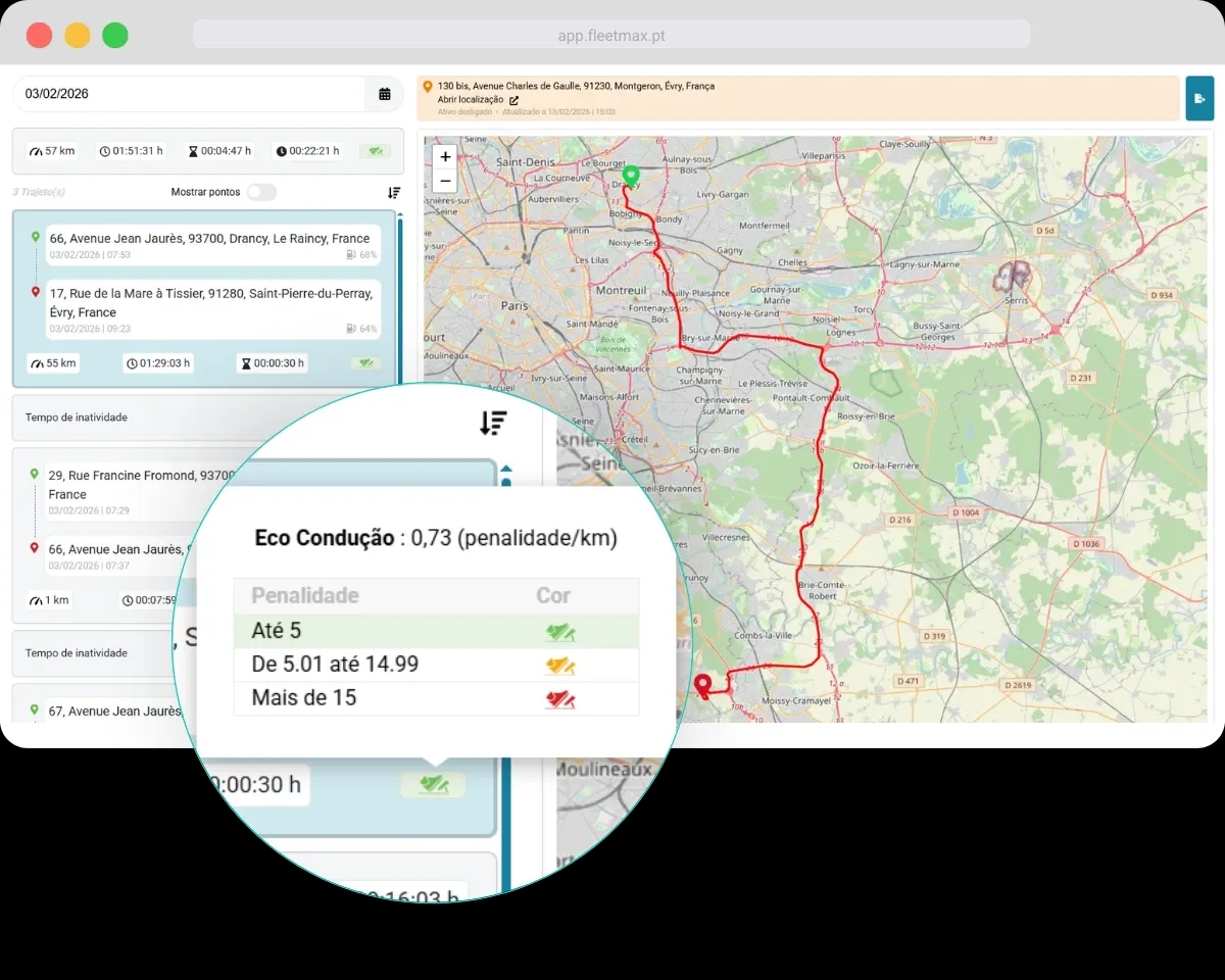 Localização GPS de frotas em tempo real no Software de gestão de frotas FleetMax